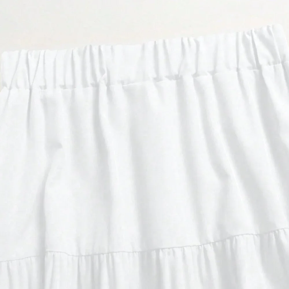 White Casual Women's Multi-Layered Ruffle Hem Long Skirt - Picture 6 of 7